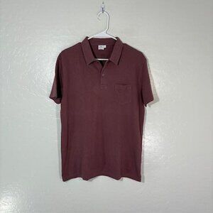 Sunspel Polo Shirt Mens Large Pink Pique Cotton Pocket Classic Made Turkey